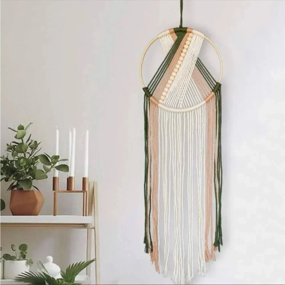 Boho Woven Beaded Wall Hanging — Neutral Macrame Wall Art - Picture 2 of 5